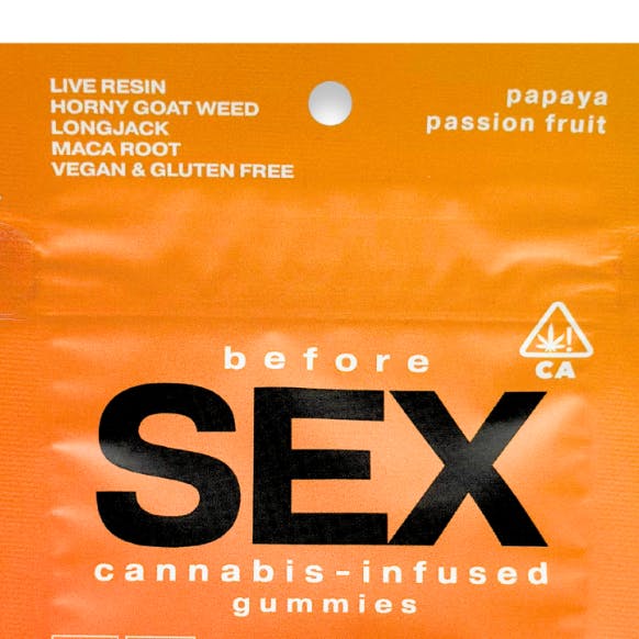 Photograph of product: BEFORE SEX PAPAYA PASSIONFRUIT - LIVE RESIN GUMMIES - 10 PACK - 100MG - HYBRID - LAVINIA KINKY BITES