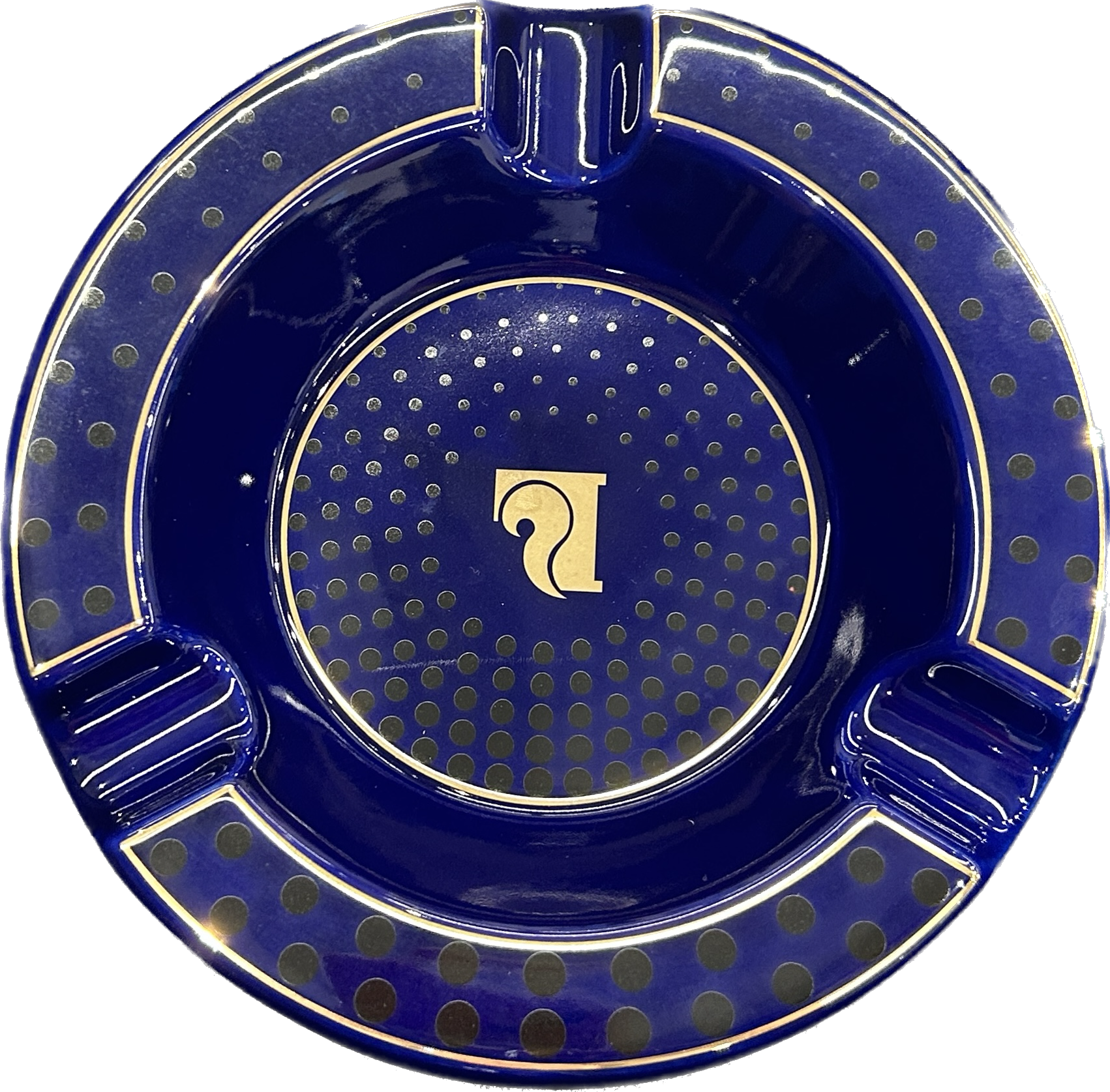 Photograph of product: Lucienne Tapered Dots Blue Round Ceramic Ashtray 7.5"