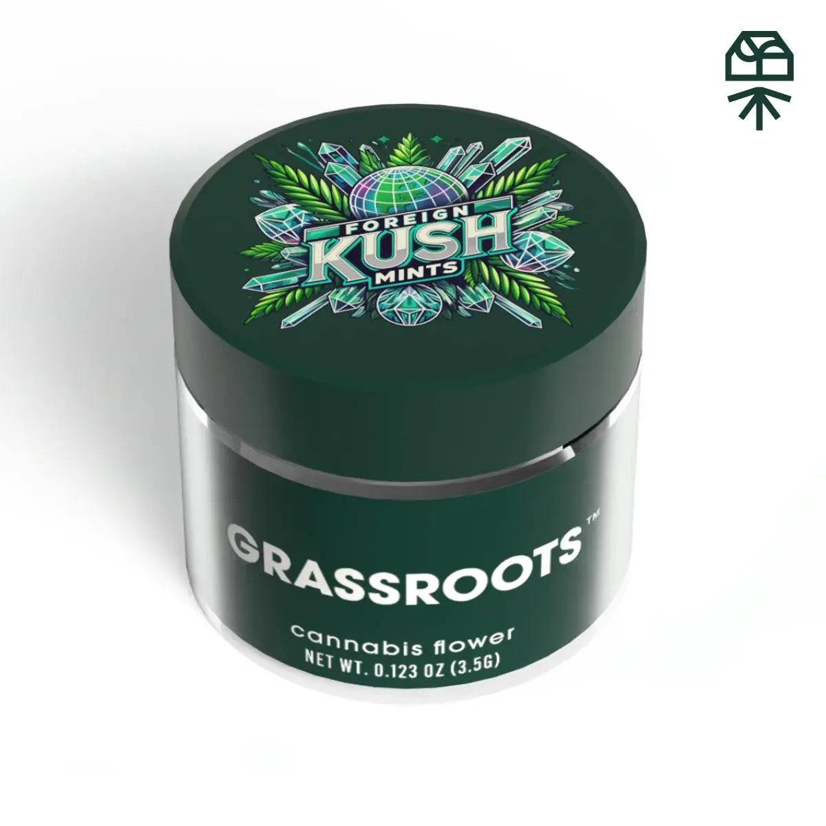 Photograph of product: Grassroots | Foreign Kush Mints | Whole Flower | 3.5g