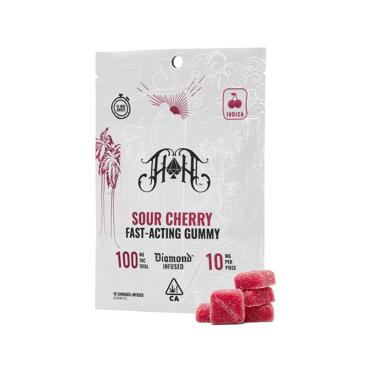 Photograph of product: Heavy Hitters | Sour Cherry Diamond Infused Gummies | 100mg