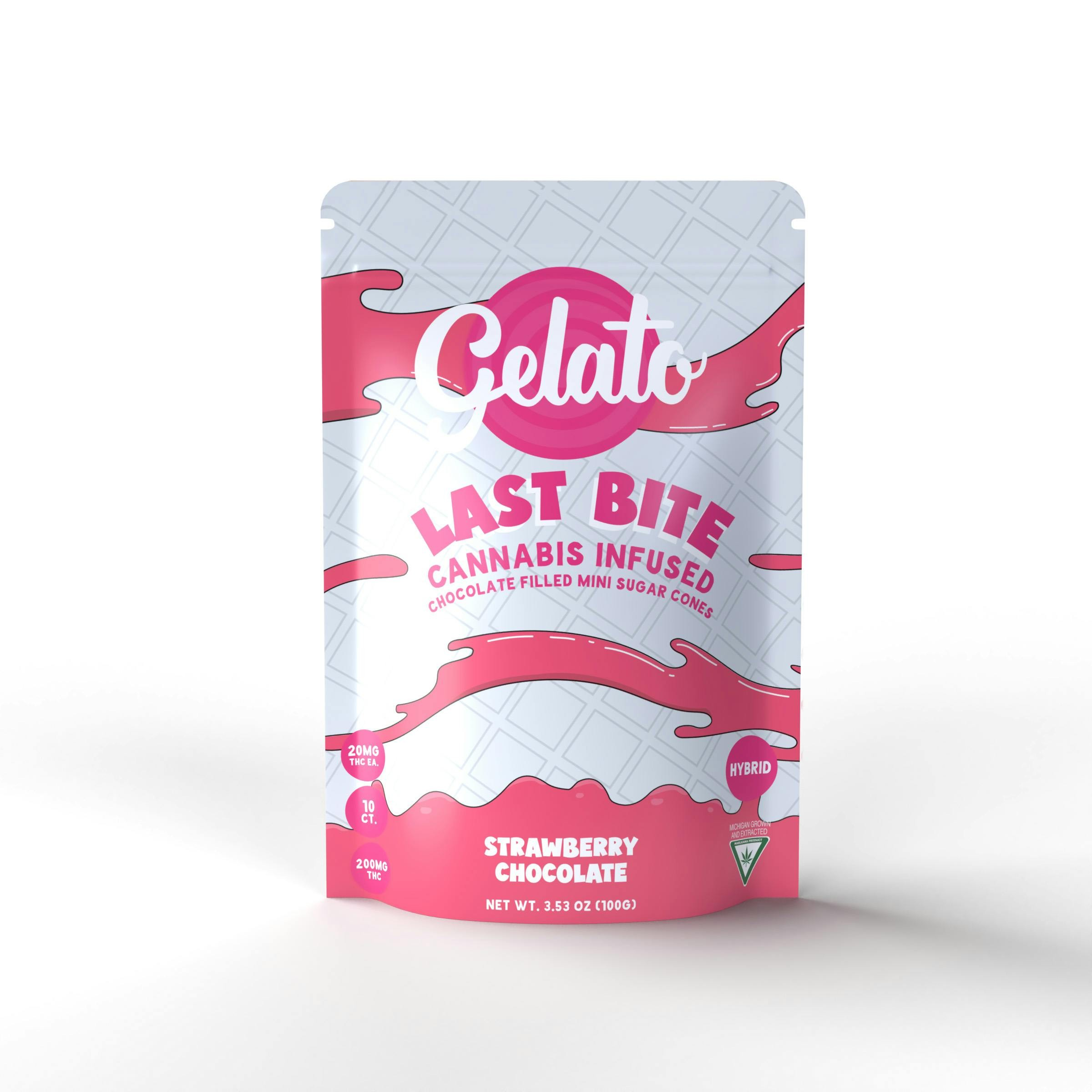 Photograph of product: Gelato Last Bites - Strawberry White Chocolate - 200mg Filled Sugar Cones