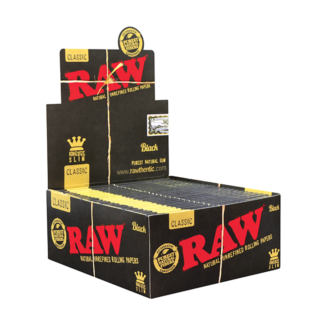 Photograph of product: RAW | Black Classic Rolling Papers | King Size Slim