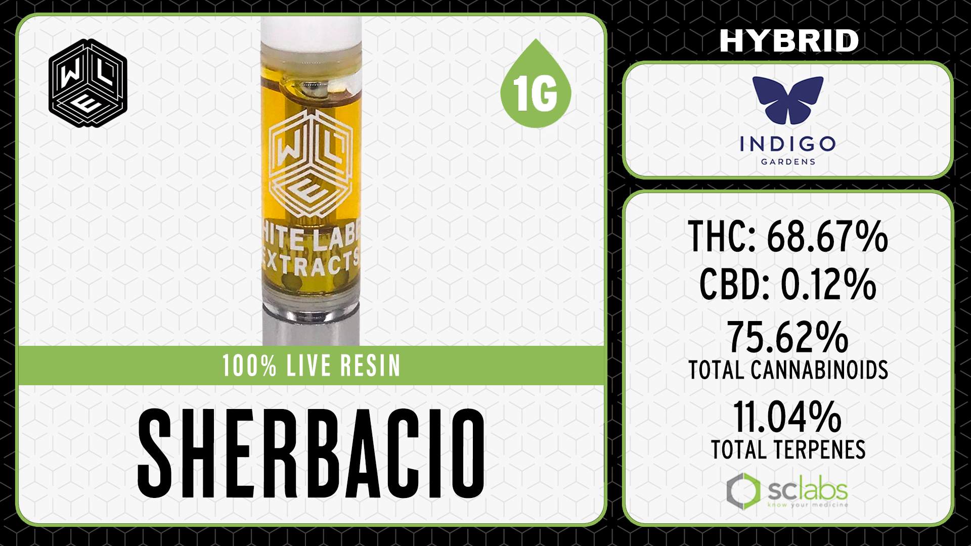 Photograph of product: WLE | Sherbacio | Live Resin Cartridge