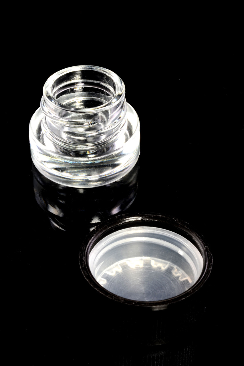 Photograph of product: 1ml Glass Wax Jar with Tamper Resistant Black Lid