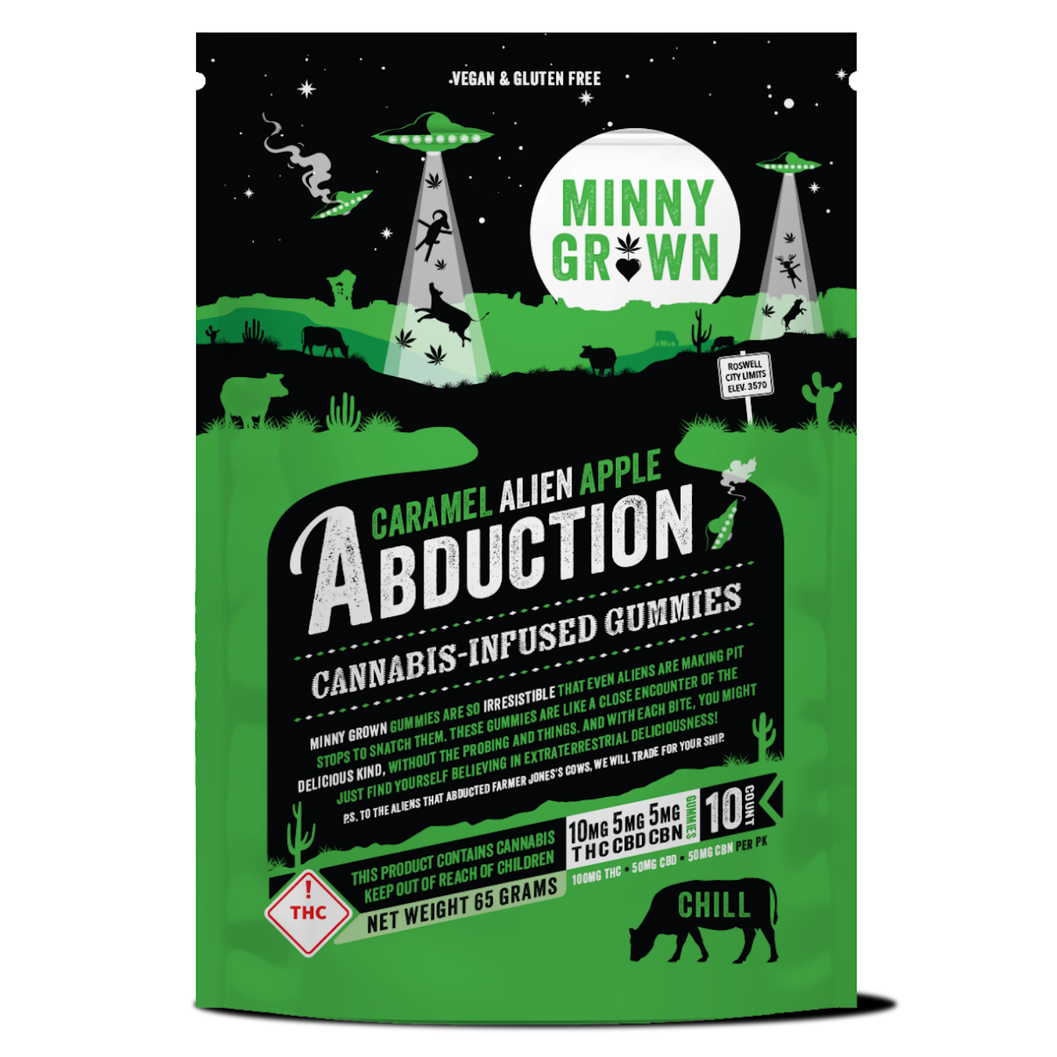 Photograph of product: Caramel Apple Alien Abduction 10ct Gummies (TH-oui, CBD, CBN) by Minny Grown