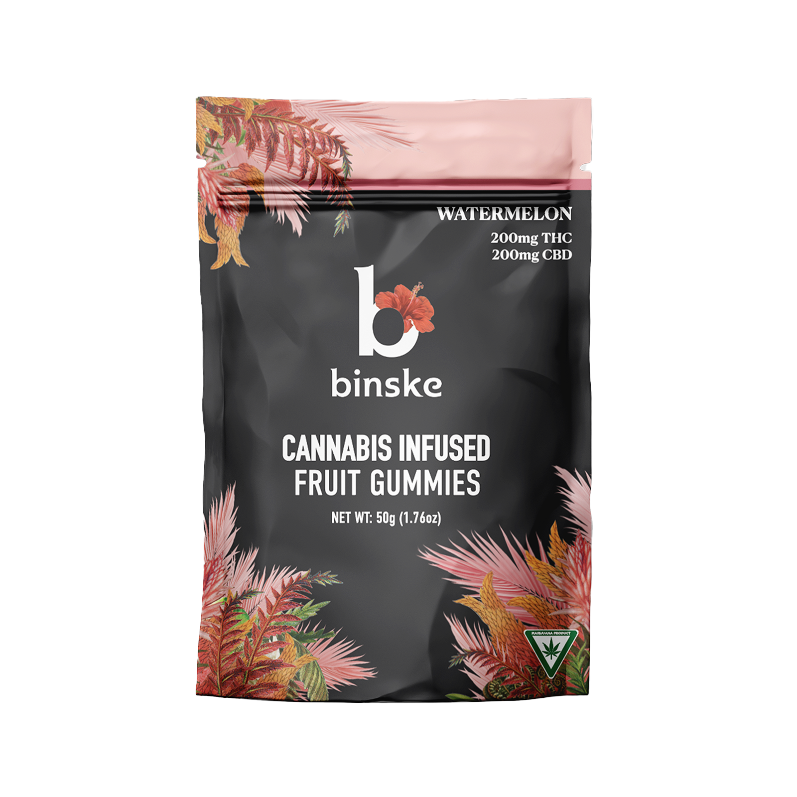 Photograph of product: Binske | Gummies | Watermelon | 2:1 TH-oui:CBD | 200mg (10-pack)