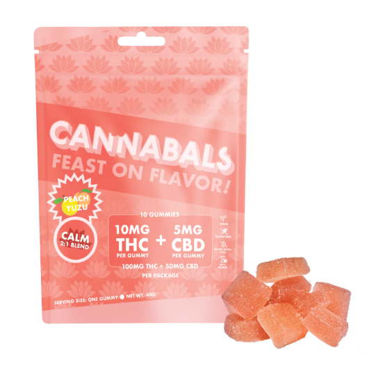 Photograph of product: Cannabals | 2:1 CBD Gummies 100mg | Peach Yuzu (Calm)