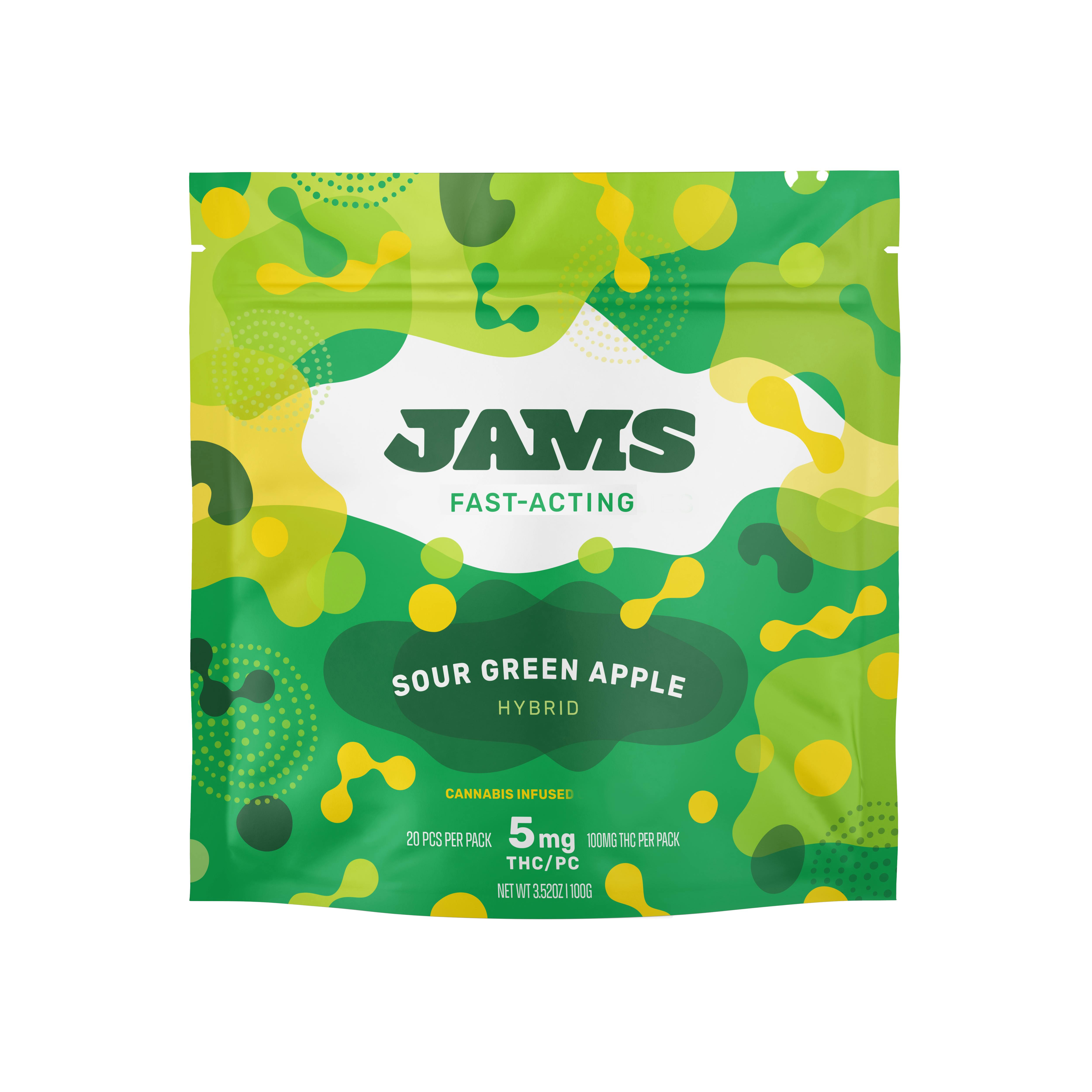 Photograph of product: Jams Jellies Fast Acting (100mg) 20ct Sour Green Apple Hybrid