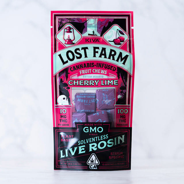 Photograph of product: Cherry Lime GMO Lost Farm Chews  (100mg) - 