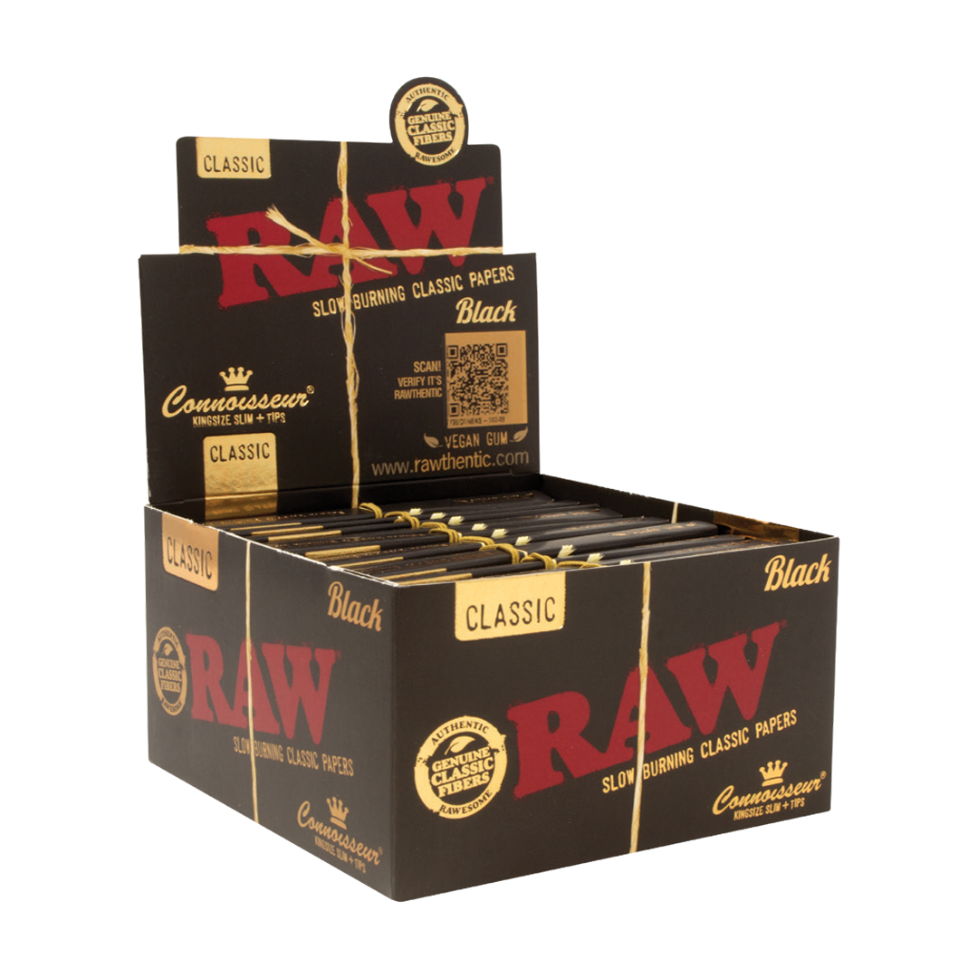 Photograph of product: RAW King Size Classic Black Connoisseur Rolling Papers | Rolling Paper Pack