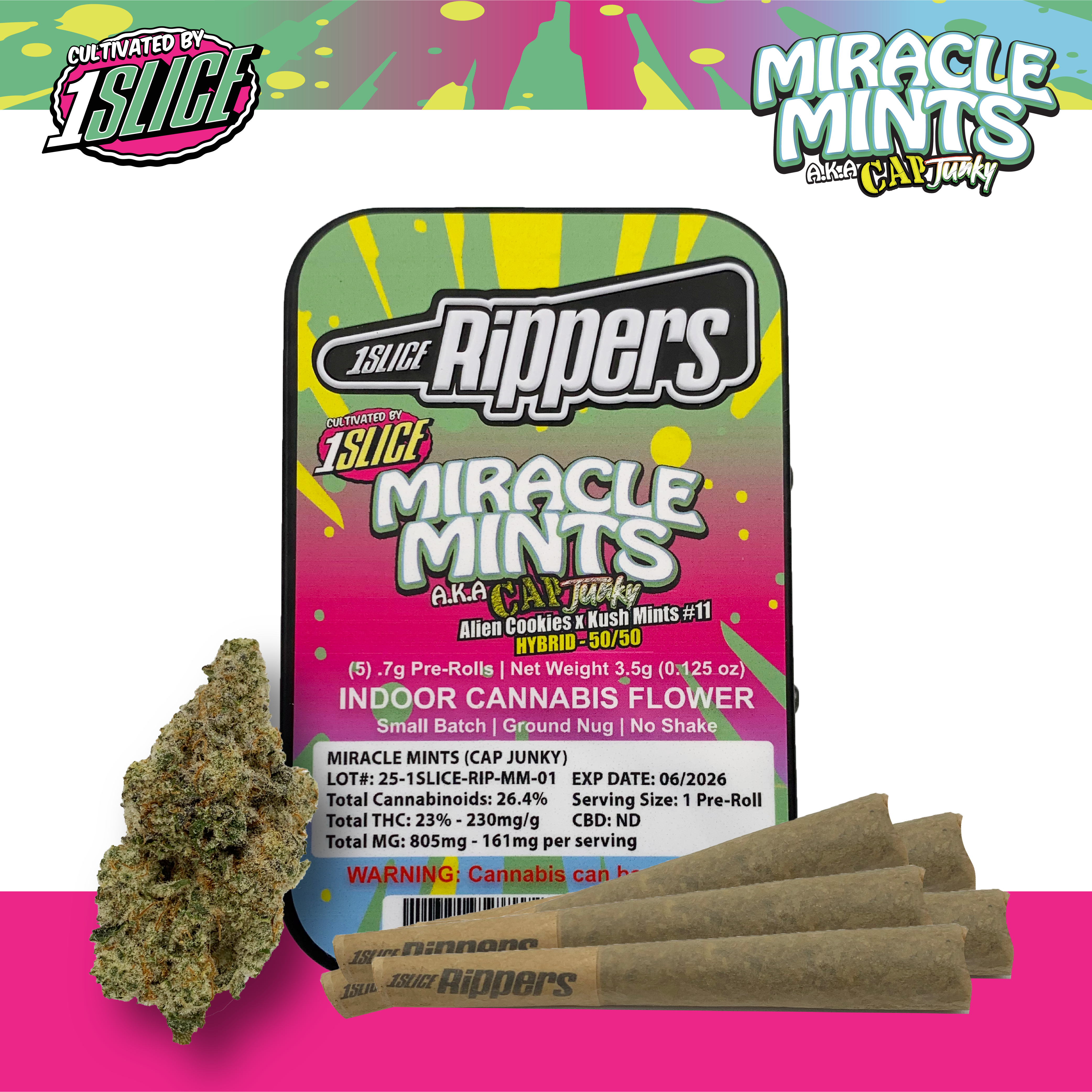 Photograph of product: 1 Slice - Miracle Mints - Pre-Roll (5 Pack)