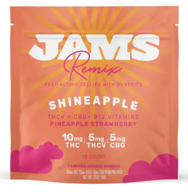 Photograph of product: JAMS | 100mg 2:1:1 Jellies Gummies 10 Pack | Shineapple
