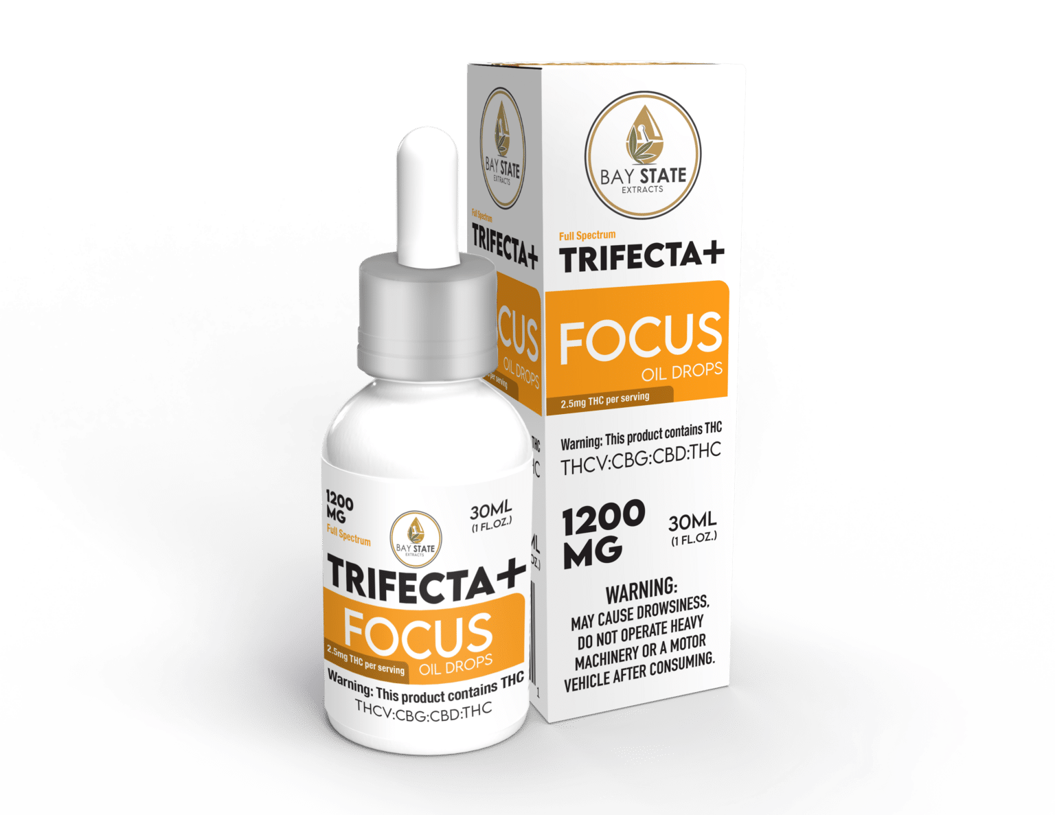 Photograph of product: Bay State Hemp Co - Trifecta Focus Plus Oil Drops 1200 mg
