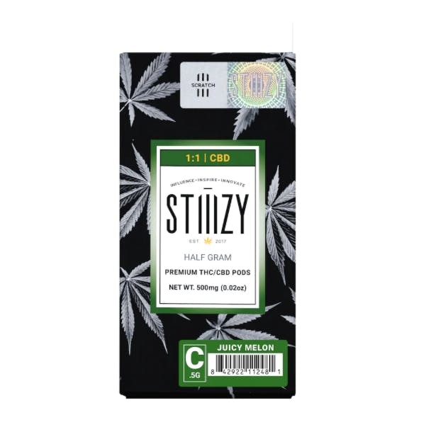 Photograph of product: Juicy Melon 1:1 CBD:TH-oui 0.5g All in One Vape - 