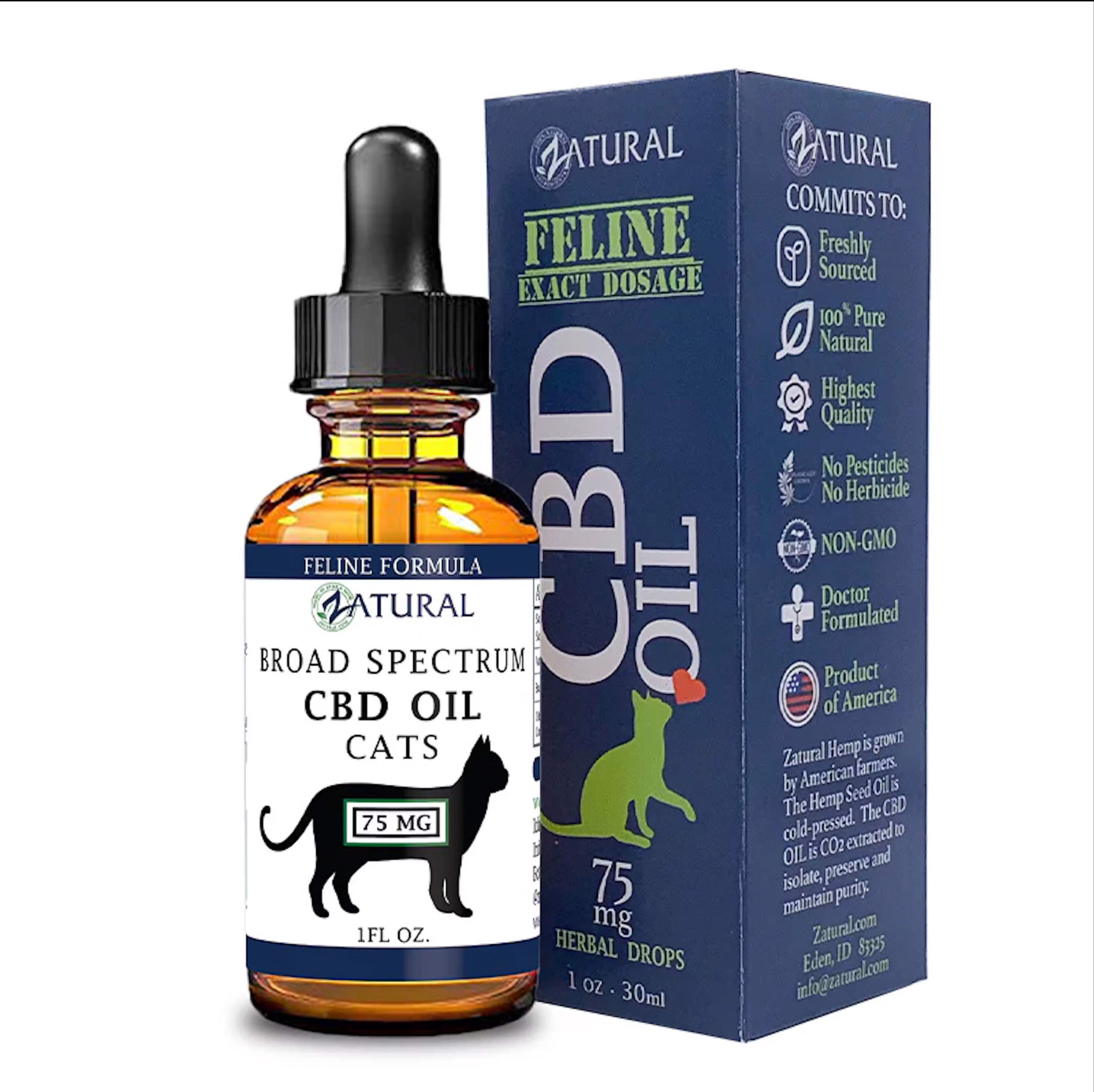 Photograph of product: Zatural  Broad Spectrum CBD Oil for Cats 75 MG