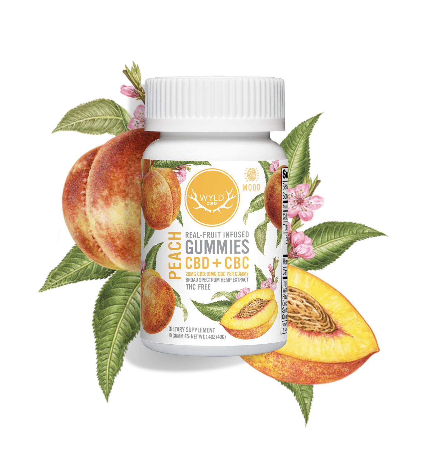 Photograph of product: Peach 2:1 200mg CBD 100mg CBC Gummies By Wyld
