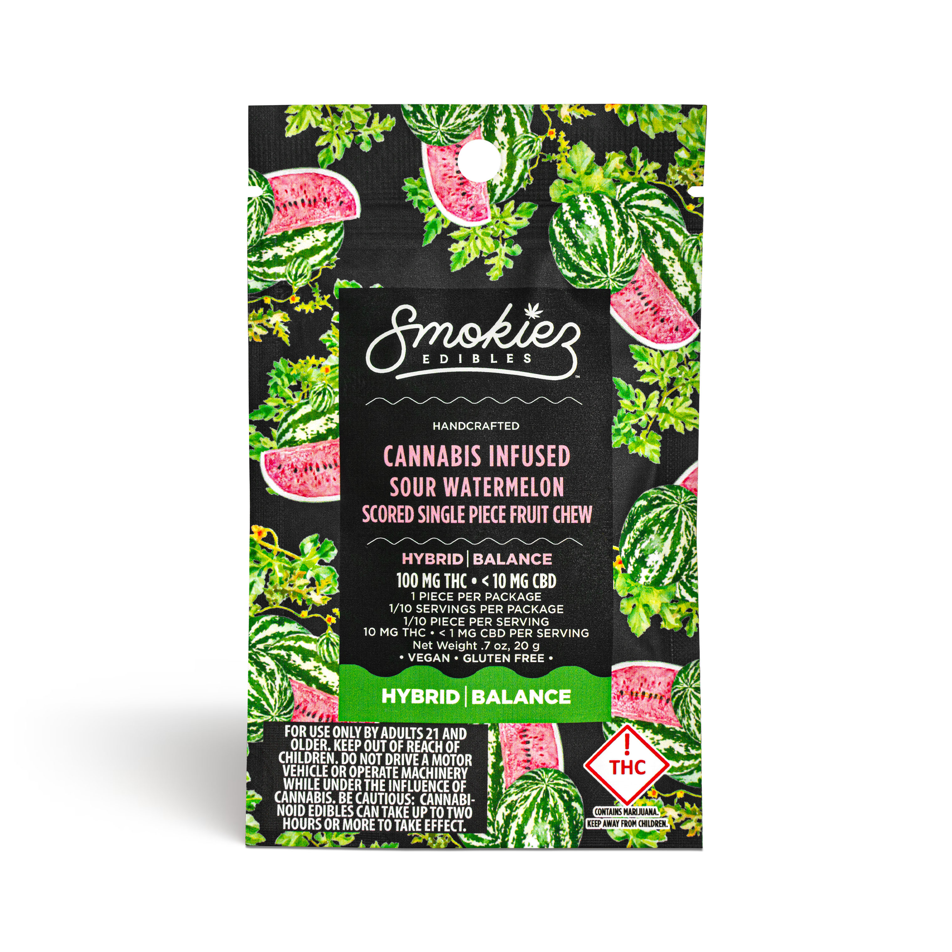 Photograph of product: Sour Watermelon Scored Single Piece Fruit Chew (Hybrid) - 100mg