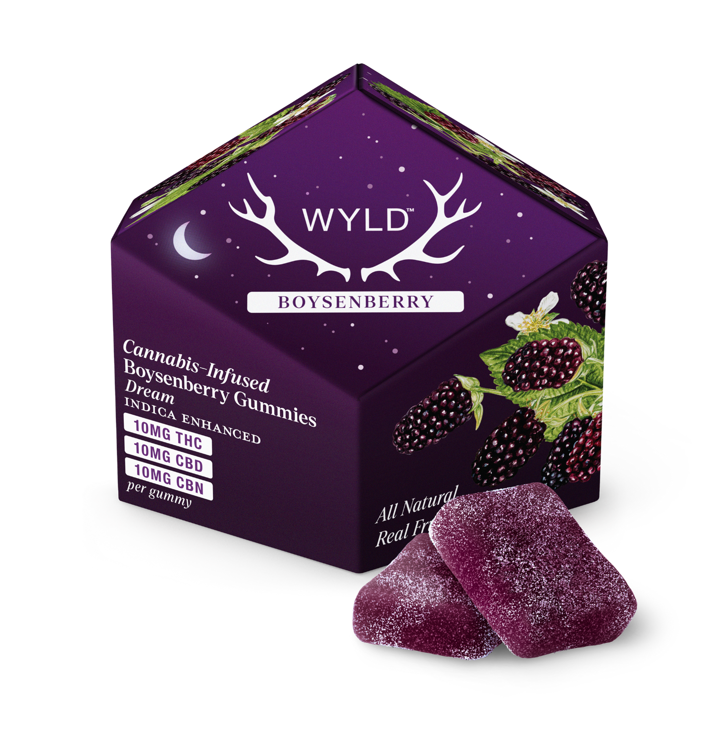 Photograph of product: WYLD - Boysenberry - 100mg 1:1:1 (TH-oui:CBD:CBN) 10pc Gummies