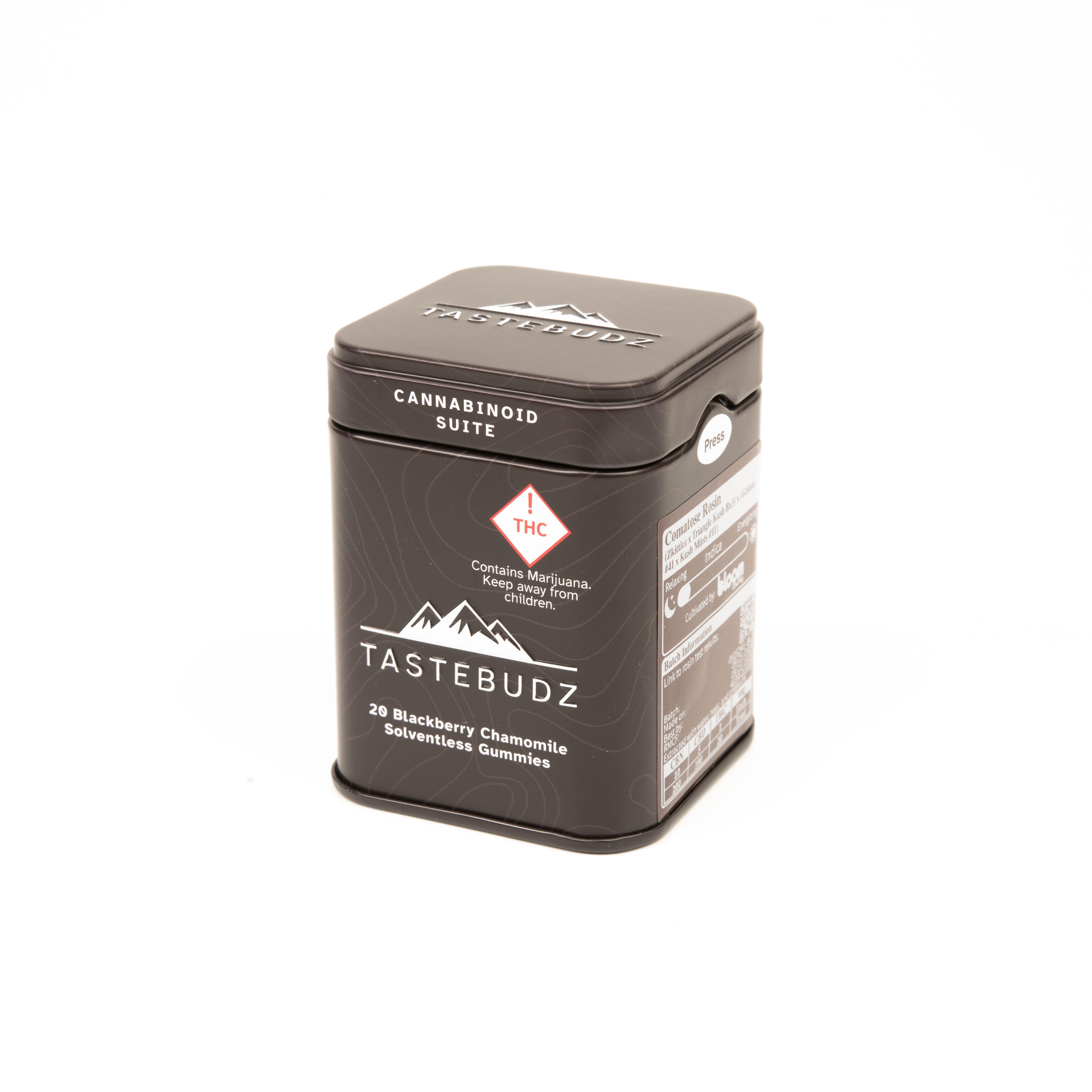 Photograph of product: 20mg Rosin Gummies | Tastebudz - | (I) Blackberry Chamomile 10:5:1 CBN/CBD/TH-oui