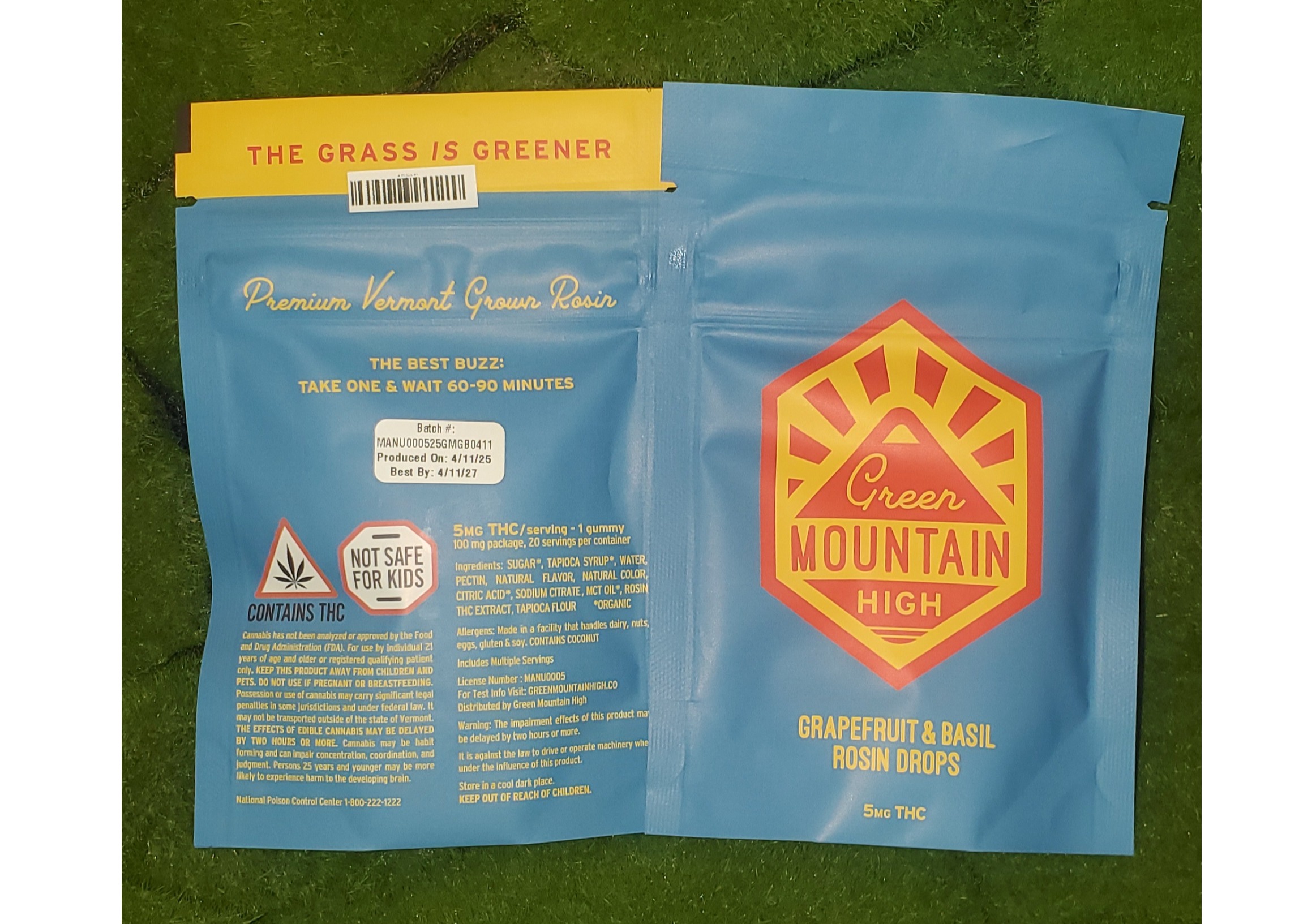 Photograph of product: 100mg Edible Pack | Grapefruit & Basil Rosin Drops | Green Mountain High