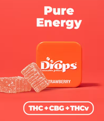 Photograph of product: Drops Single Strawberry Enhanced TH-oui 50mg CBG 50mg TH-ouiv 100mg Live Rosin Oui'd 2PK Infused Jellies