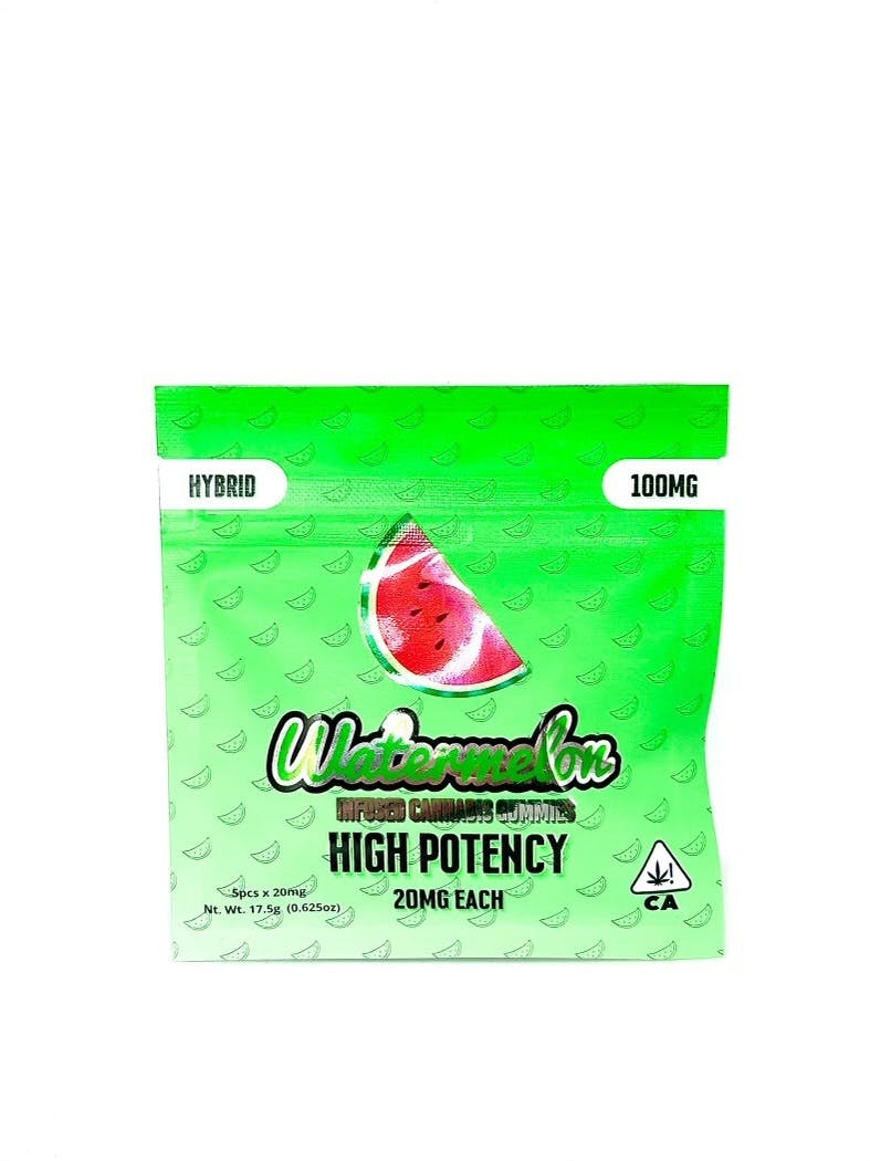 Photograph of product: MAS - Gummies - Watermelon - 5pk x 20mg - 100mg