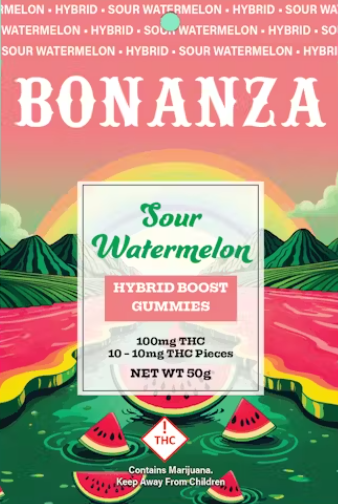 Photograph of product: Sour Watermelon Gummies | 100mg | Bonanza