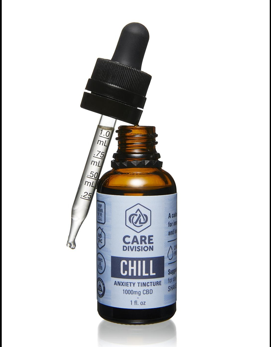 Photograph of product: Care Division - Chill 10:1 Tincture - 1000mg CBD/100mg TH-oui