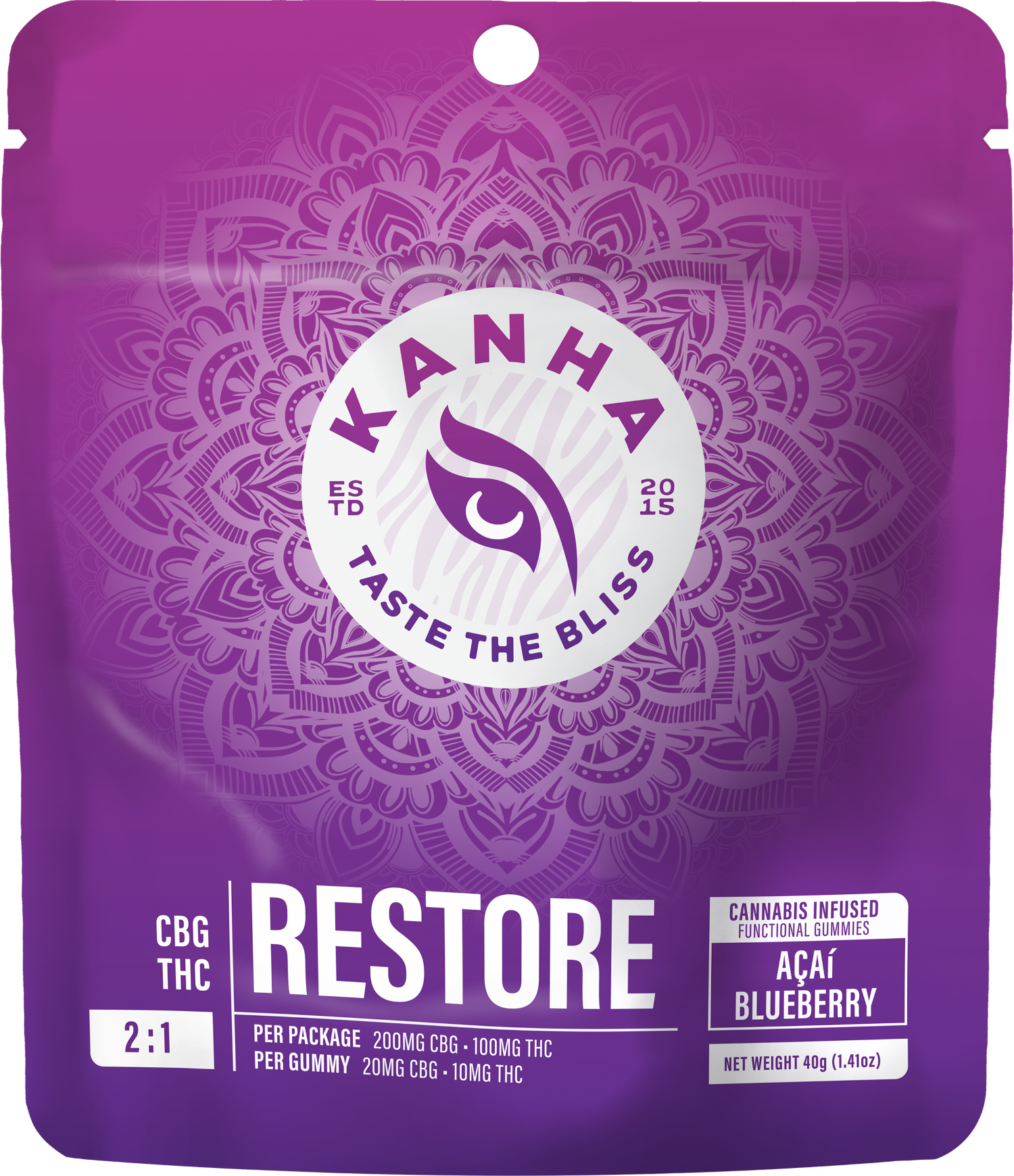 Photograph of product: Acai Blueberry FX | 20mg CBG: 10mg THC | 10pk Gummies | KANHA