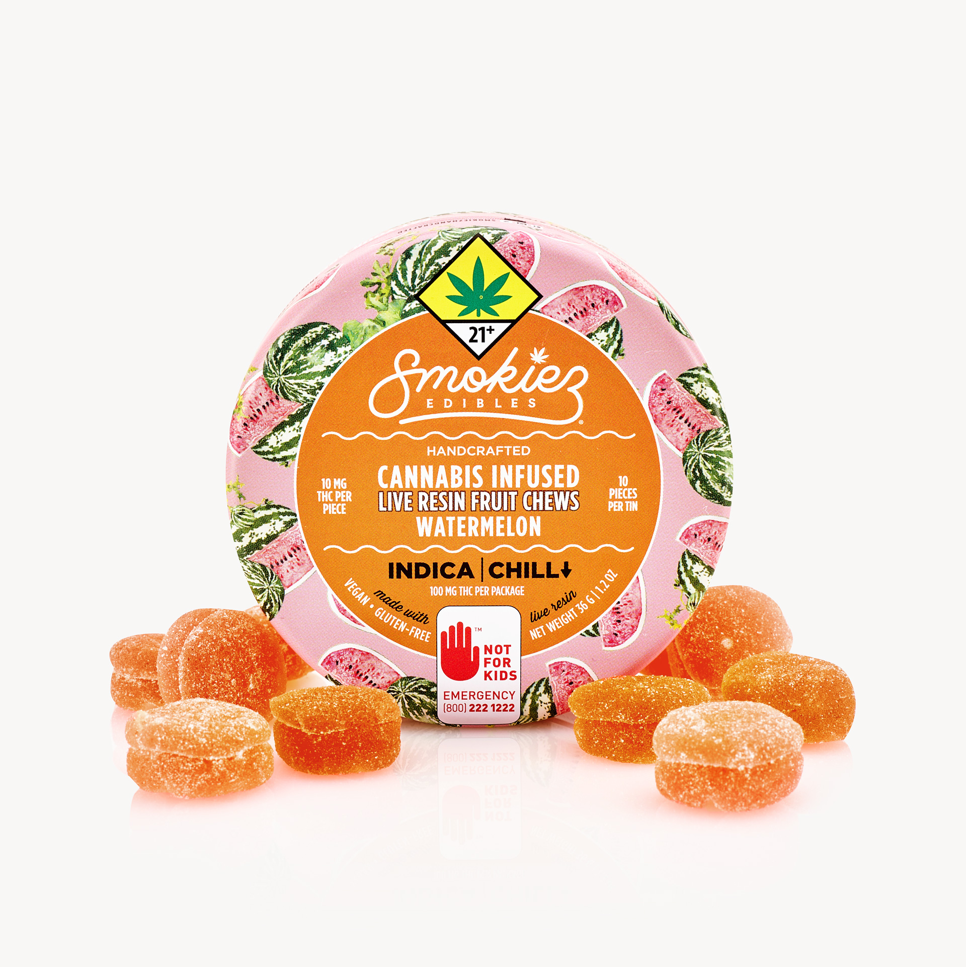 Photograph of Product: Watermelon Indica 100mg THC Live Resin Fruit Chews