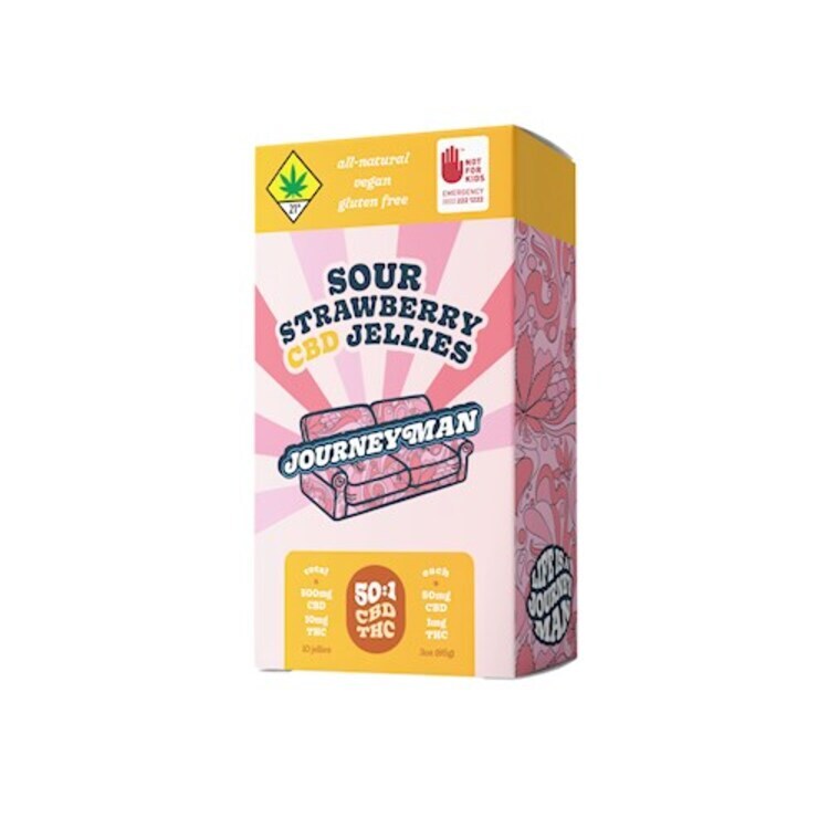 Photograph of product: BS Journeyman Jellies 50:1 CBD:TH-oui 510mg - Sour Strawberry 10pk 3oz