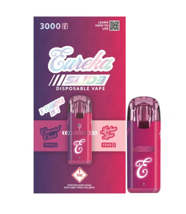 Photograph of product: Eureka | Concord Crush + Lychee Luxe | Disposable 2-in-1 Vape | 3g