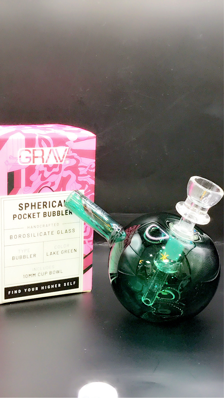 Photograph of product: GRAV | SPHERICAL POCKET BYBBLER | LAKE GREEN | 3"
