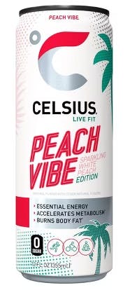 Photograph of product: Celsius - Peach Vibe - Energy Drink (12oz)