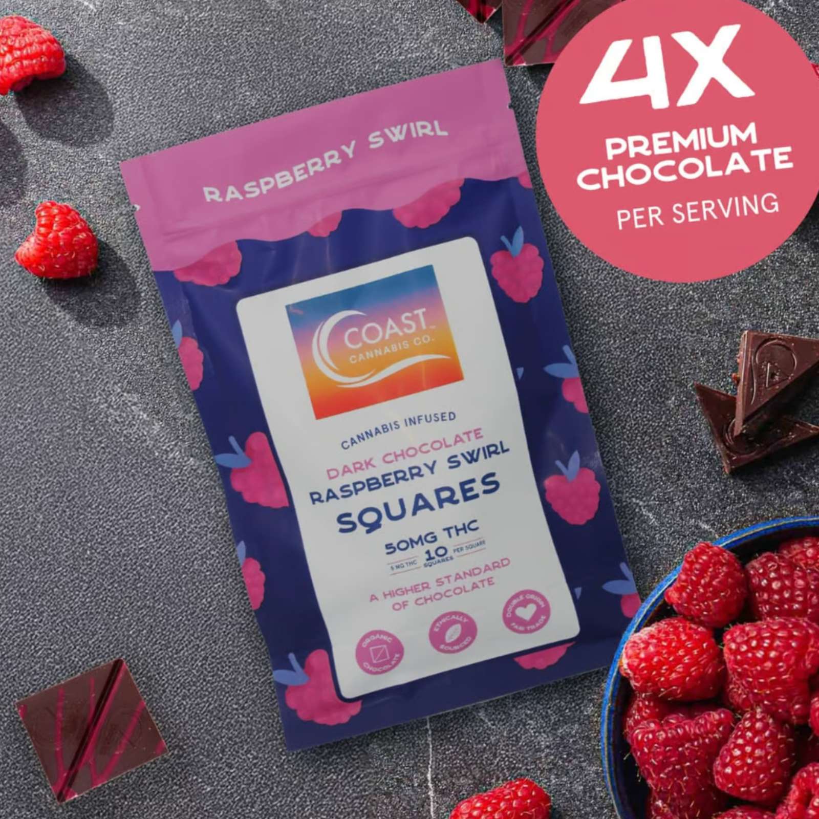 Photograph of product: Dark Chocolate Raspberry Swirl Squares
