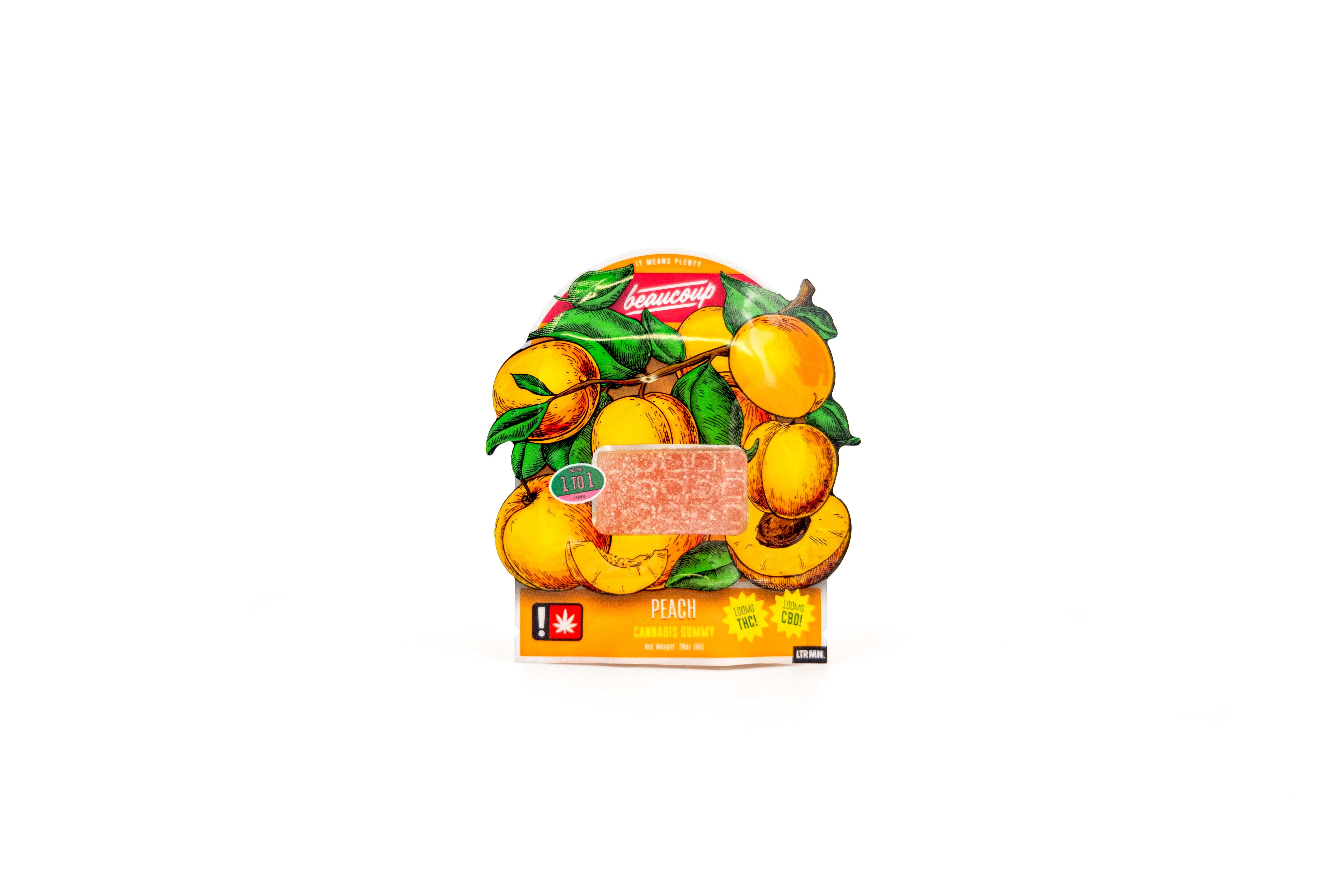 Photograph of product: Beaucoup - Peach - 100mg 1:1 TH-oui/CBD Gummy