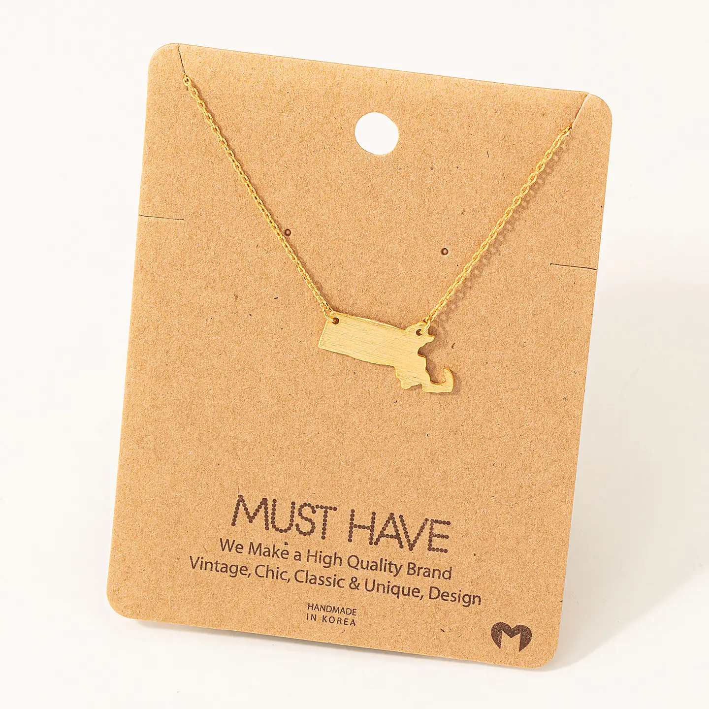 Photograph of product: Massachusetts State Pendant Necklace - Gold