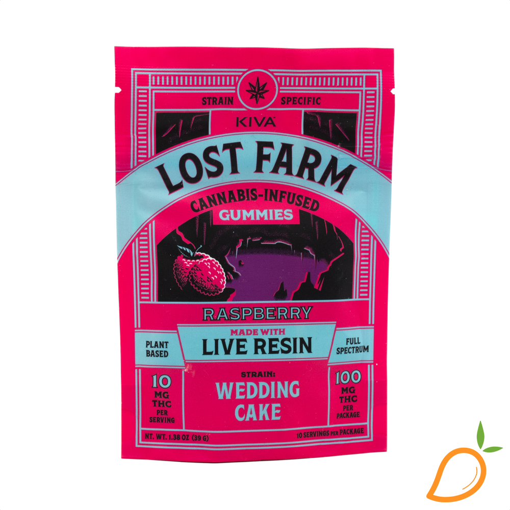 Photograph of product: 100mg Raspberry Live Resin Gummies Lost Farm Kiva