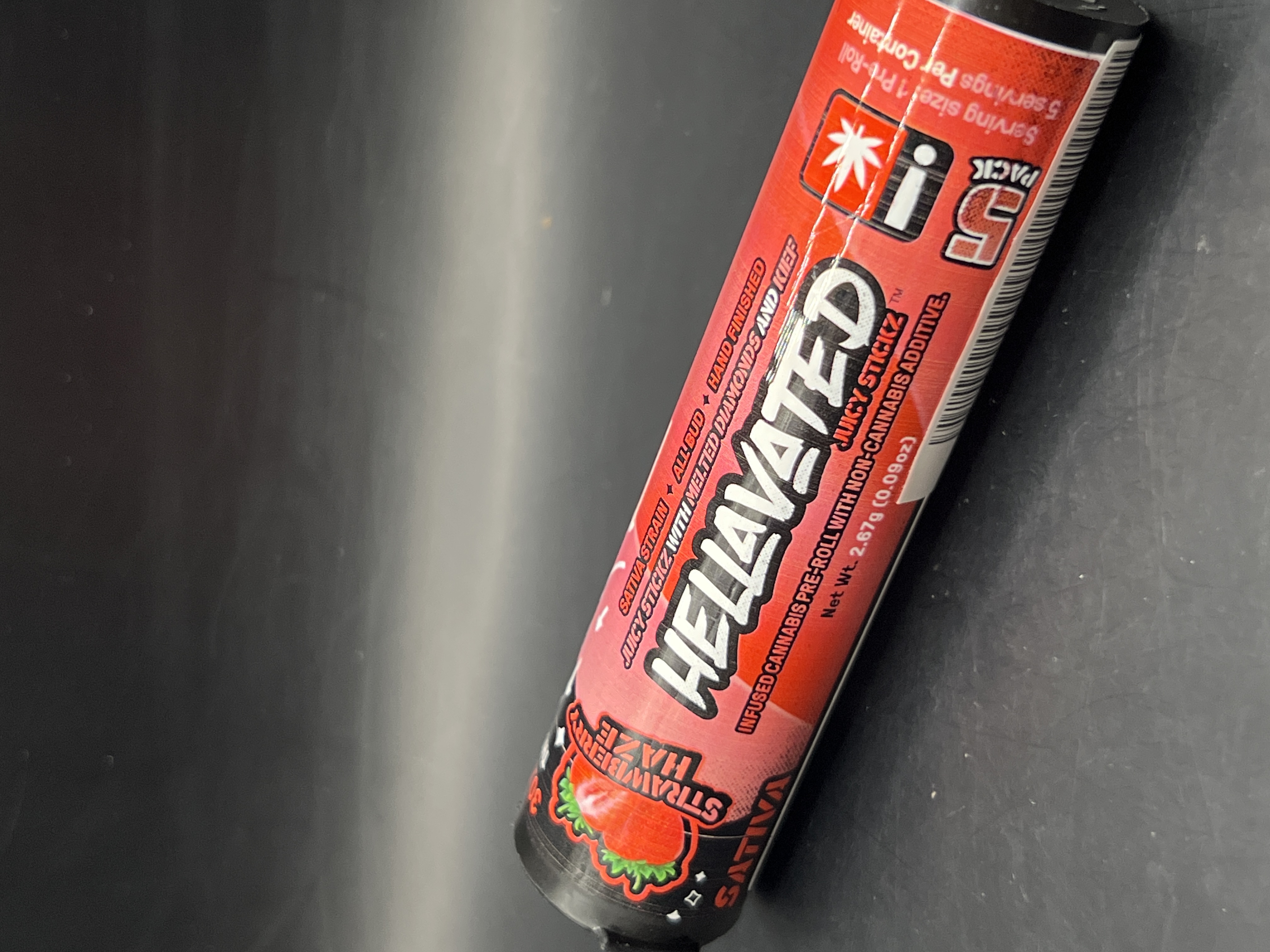 Photograph of product: Hellavated Strawberry Haze Juicy Stickz Pre-Roll 5pk