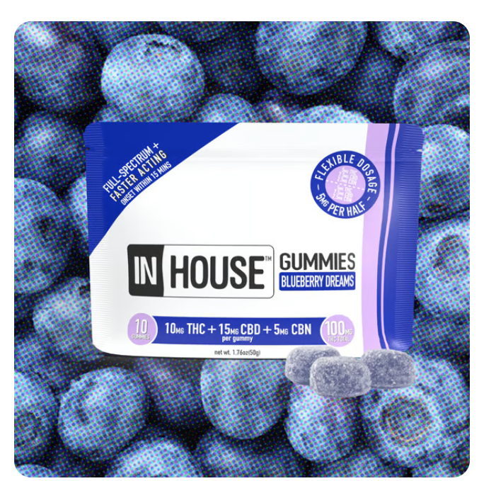 Photograph of product: In House - Gummies - Blueberry TH-oui:CBD:CBN 10pk (100mg)