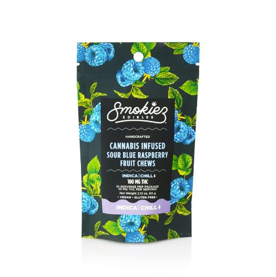 Photograph of product: Smokiez: Sour Blue Raspberry | Oui'd | 100mg | 10pk
