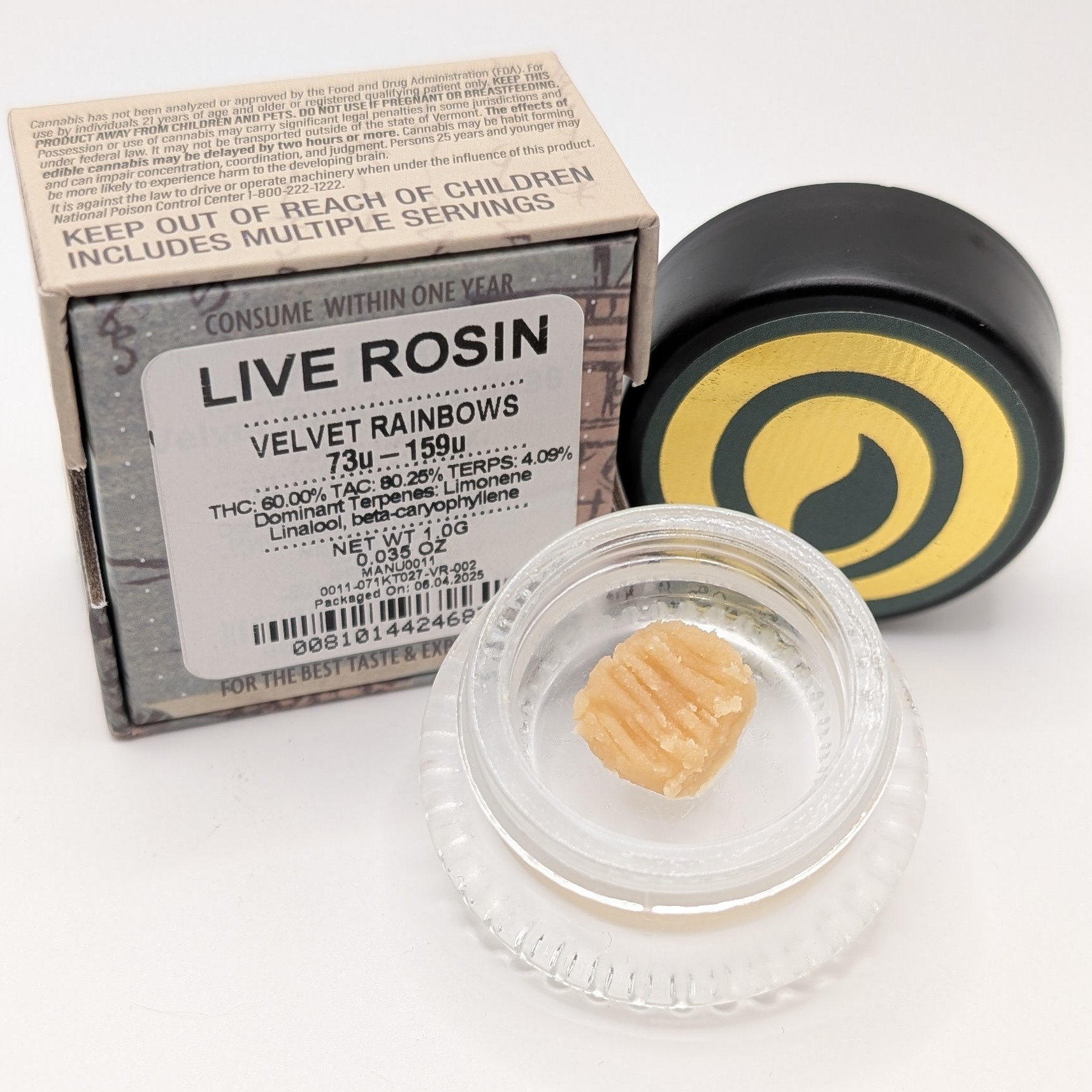 Photograph of product: Velvet Rainbows 1g Live Rosin
