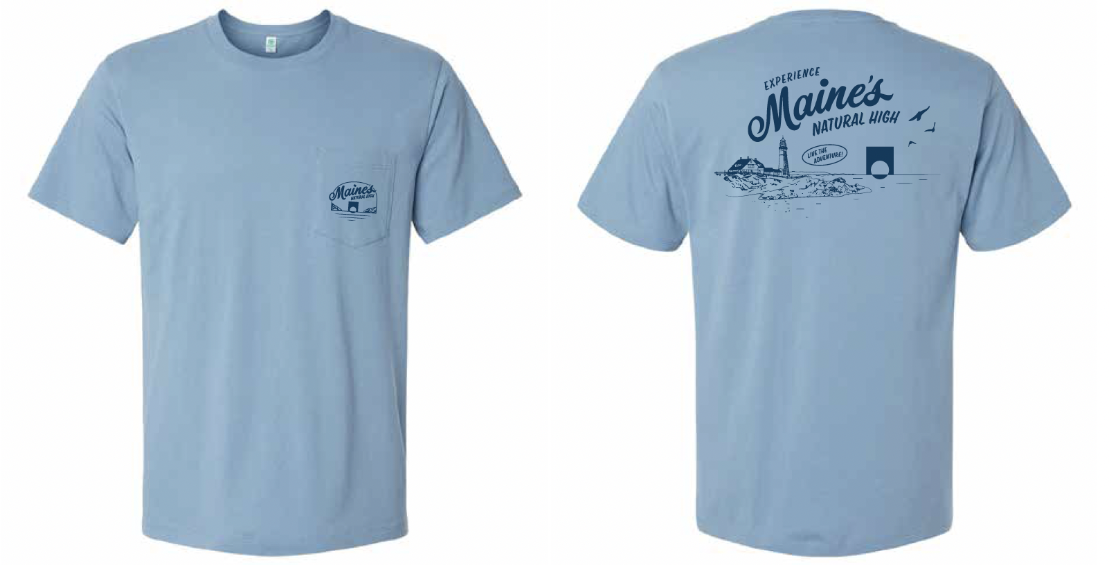 Photograph of product: Maine's Natural High - Slate Blue - Pocket Tee - M