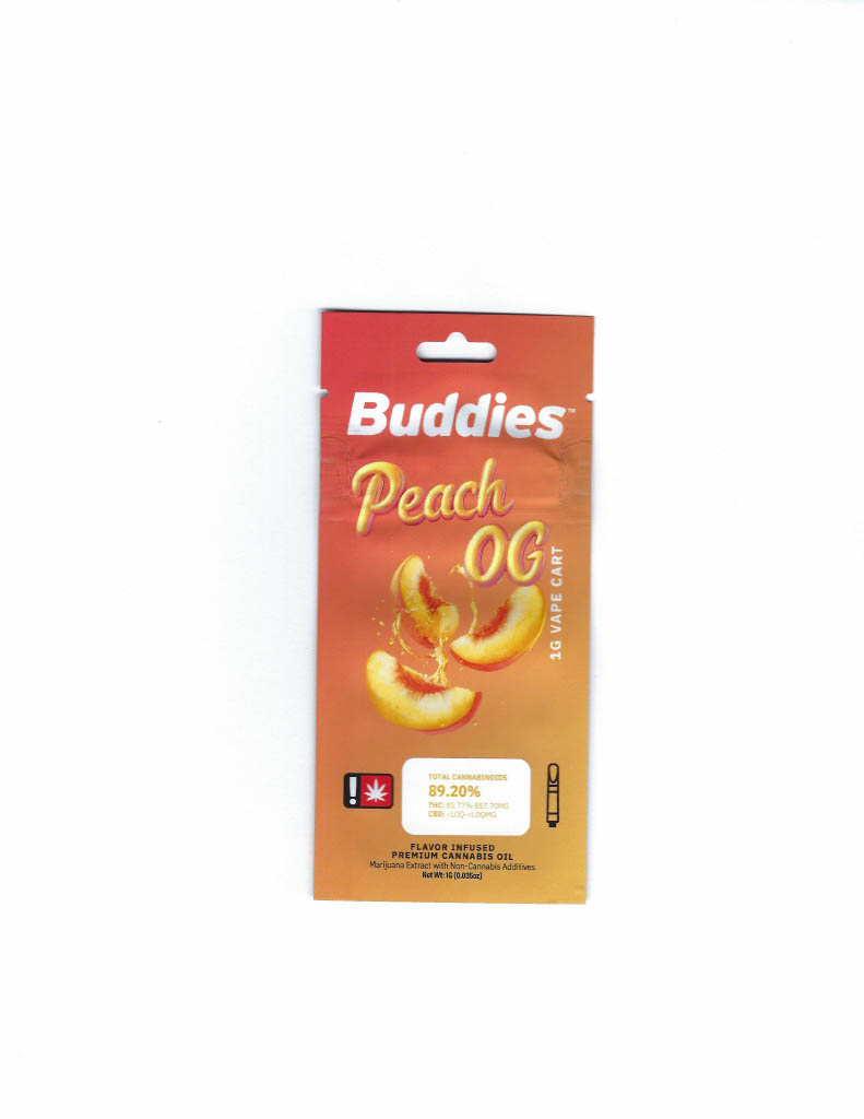 Photograph of product: Buddies Peach OG Flavored Cartridge 1g