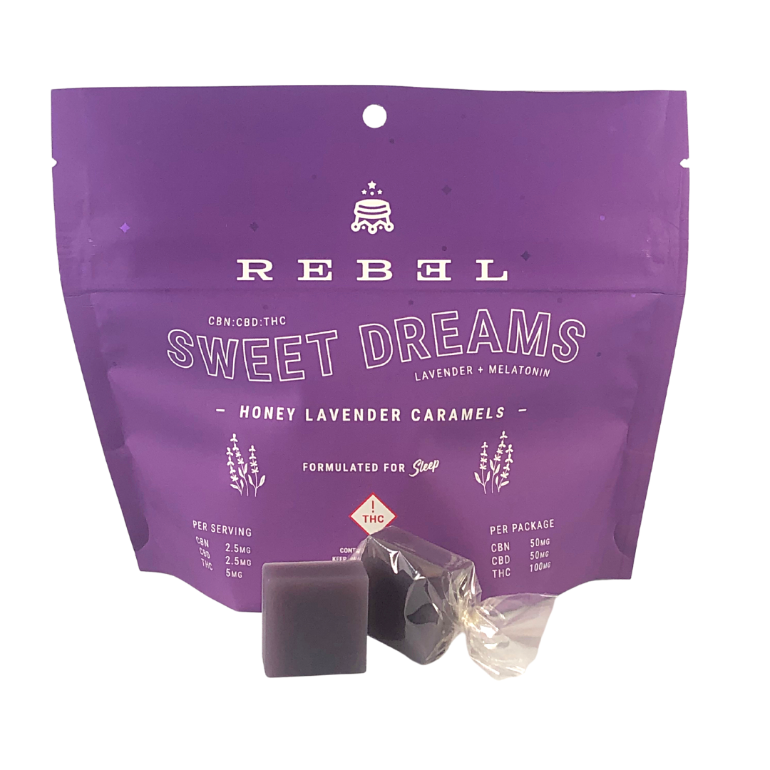 Photograph of product: Honey Lavender Caramel 1:1:2 Sweet Dreams CBN:CBD:TH-oui 20x5mg 100mg