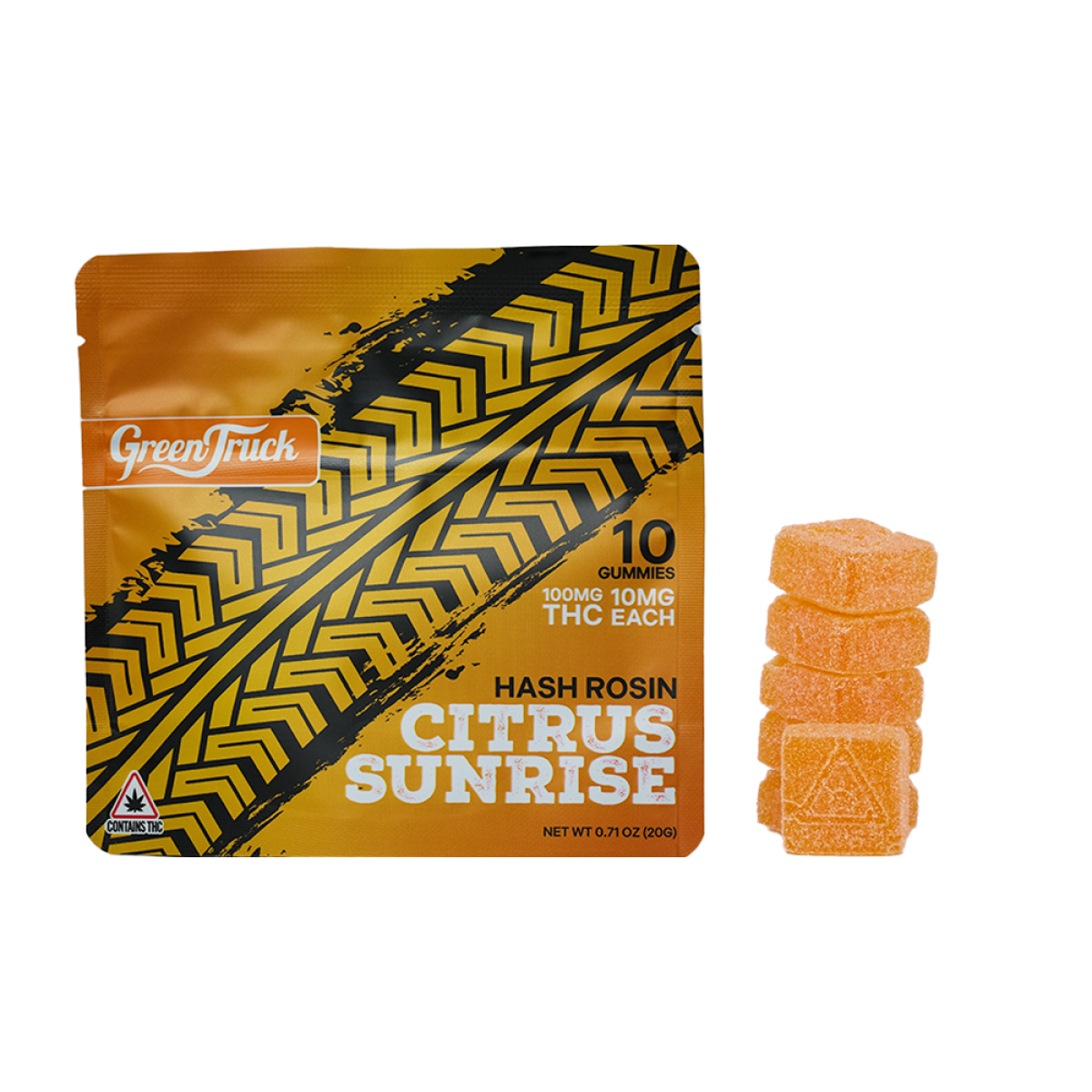 Photograph of product: Green Truck | Citrus Sunrise | 100MG au chocolat Rosin Gummies