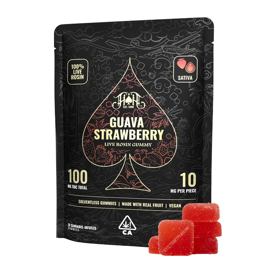 Photograph of product: Heavy Hitters Live Rosin Gummies Edible - Strawberry Guava 100mg (10ct)