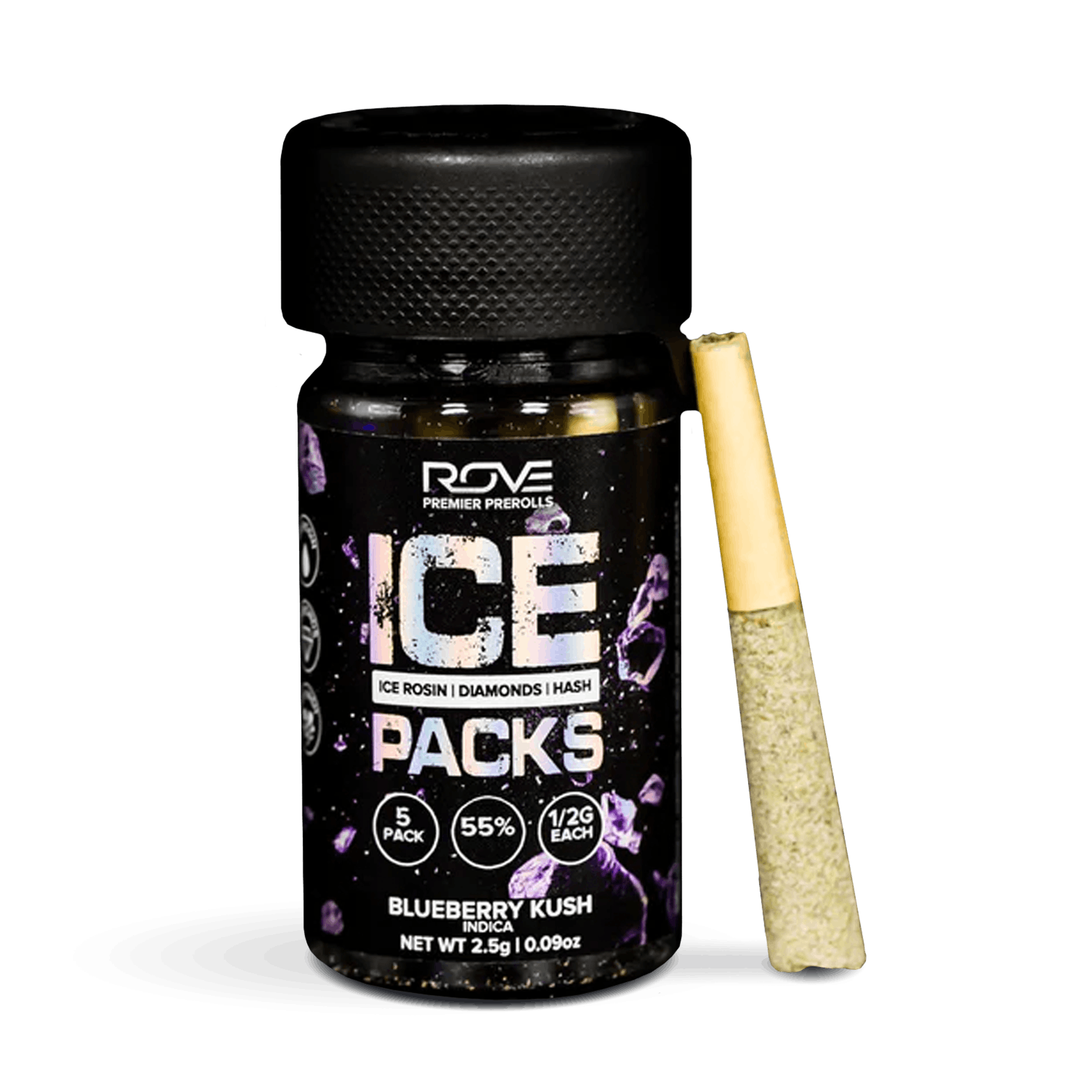 Photograph of product: Rove Ice Packs Infused Prerolls Blueberry Kush 3x .5g
