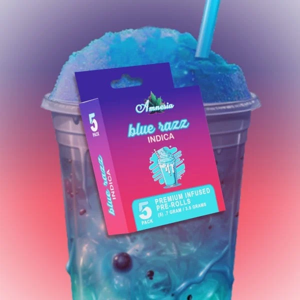 Photograph of product: Amnesia Blue Razz 5pk X Pre Rolls