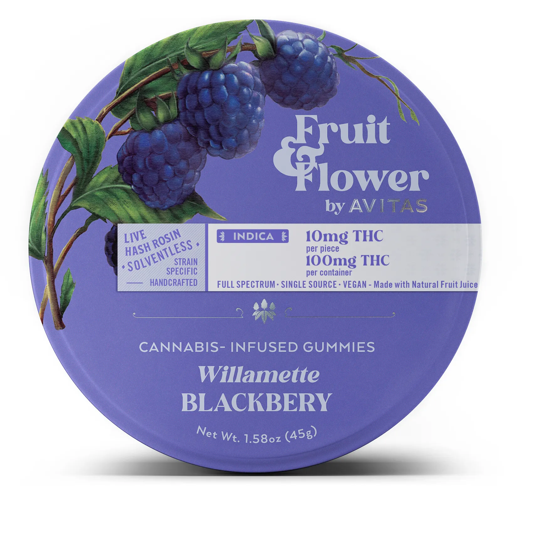 Photograph of product: Avitas > Gummies 100mg /10pk > Fruit and Flower Live au chocolat Rosin > Blackberry